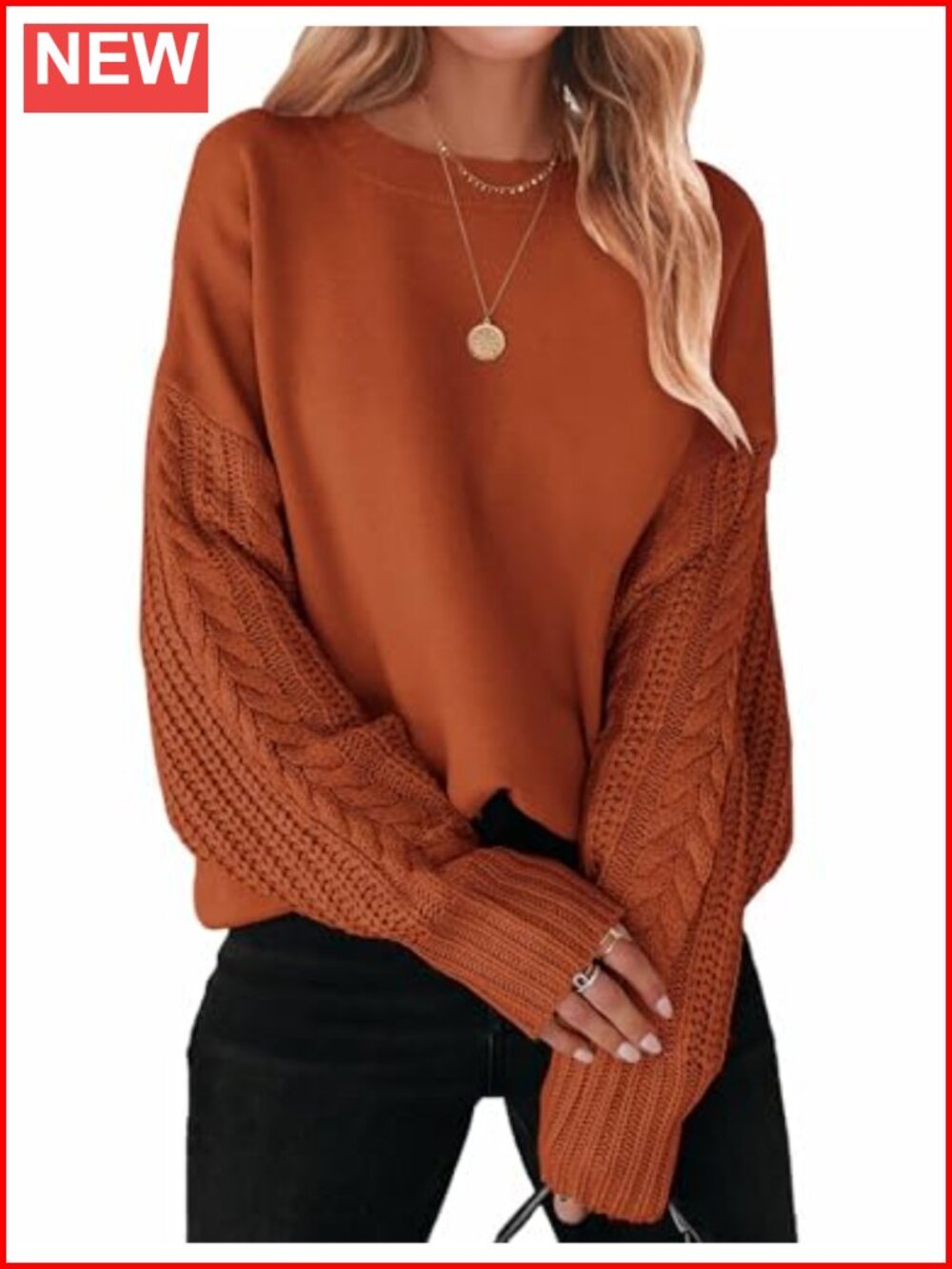 Women's Cable Knit Oversized Sweater Long Sleeve Pullover Tunic Top